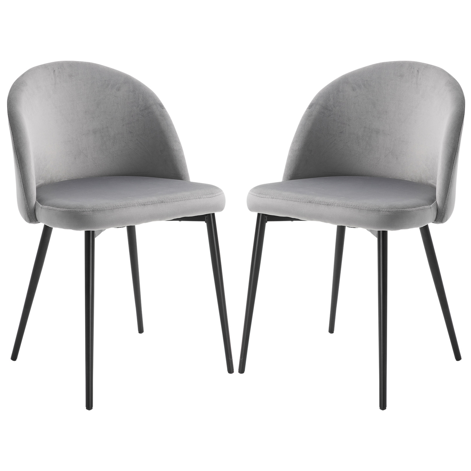 Chaises de visiteur design scandinave - lot de 2 chaises - pieds effilés métal noir - assise dossier ergonomique velours gris