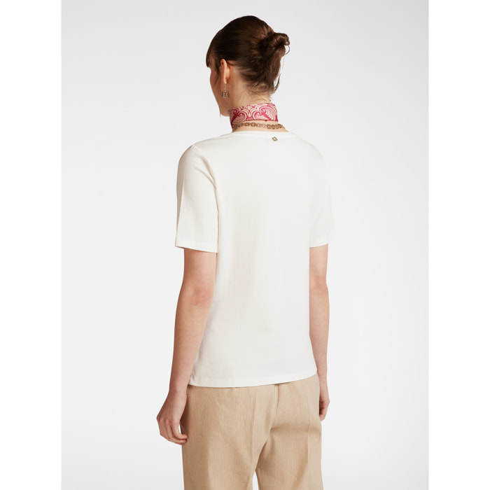Elena Mirò - T-shirt con ricamo libellule - Bianco