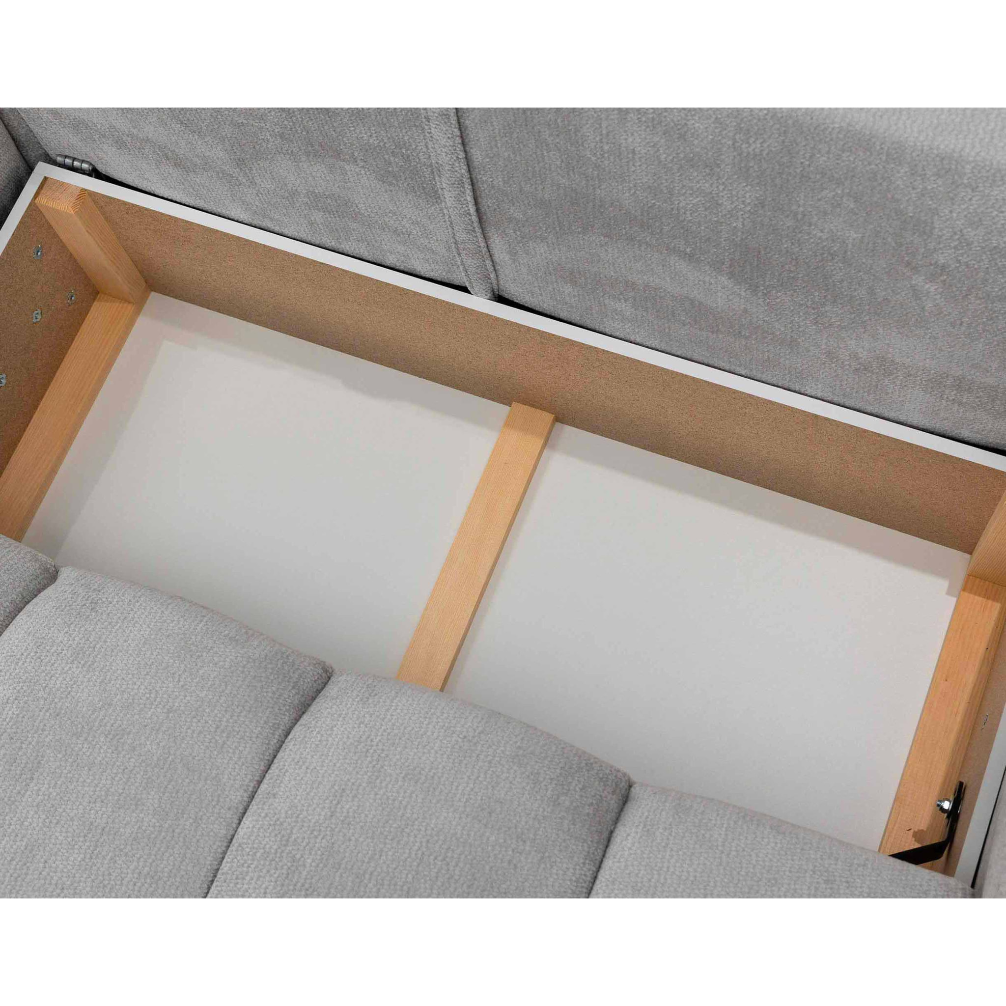 Ambroise - Canapé d'angle gauche 4 places convertible avec coffre en velours texturé - Gris clair