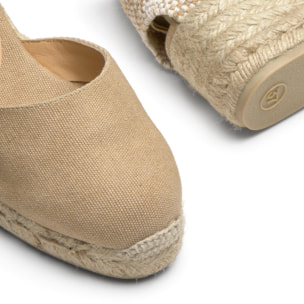 Alpargatas de cuña de mujer Carina en algodón acabado lavado, cierre mediante lazada