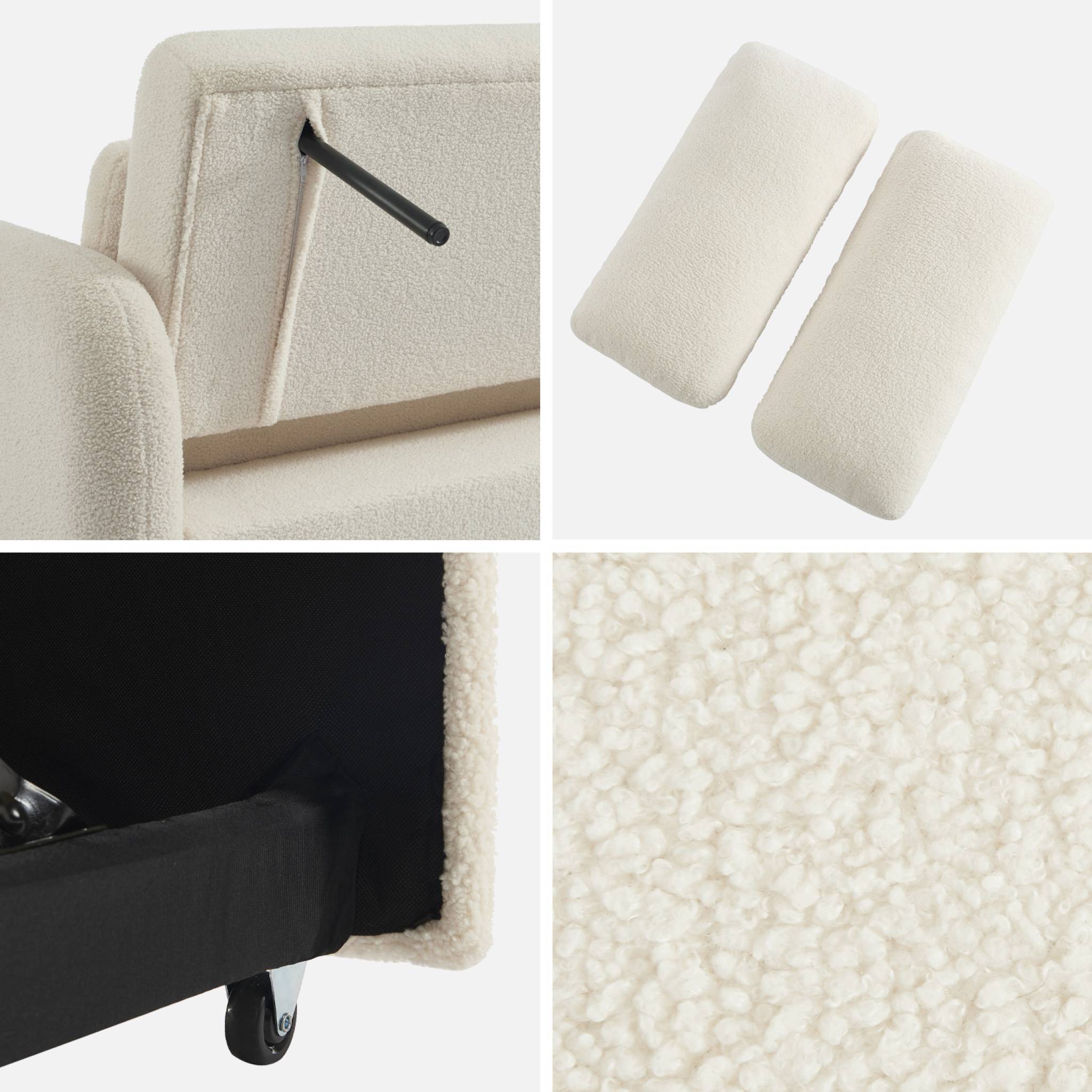 Canapé convertible arrondi 2 places bouclette crème L 170 x P 90 x H 88cm - Lino