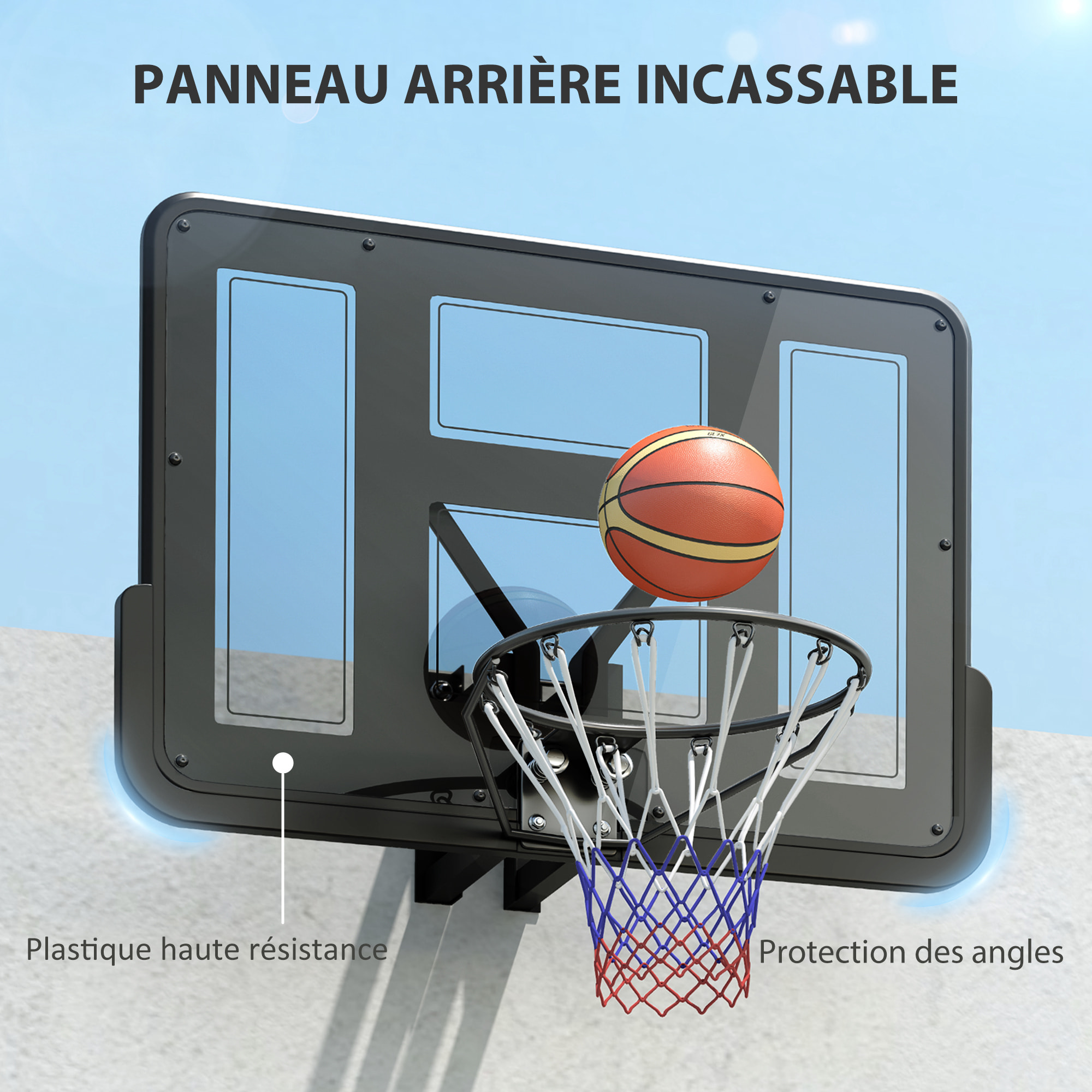 Panier de basket-ball mural - kit fixation murale inclus - acier PVC noir