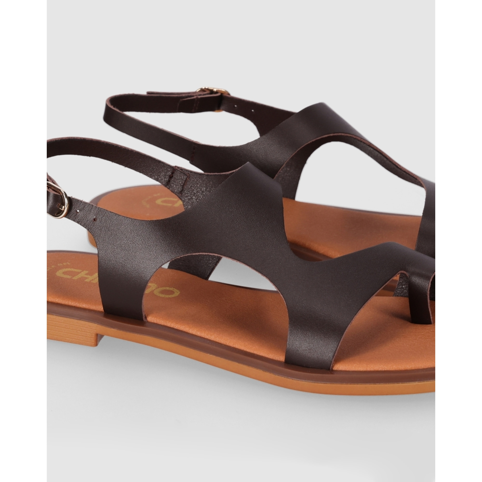 Sandalias de Piel - Marron - Tacón: 1 cm