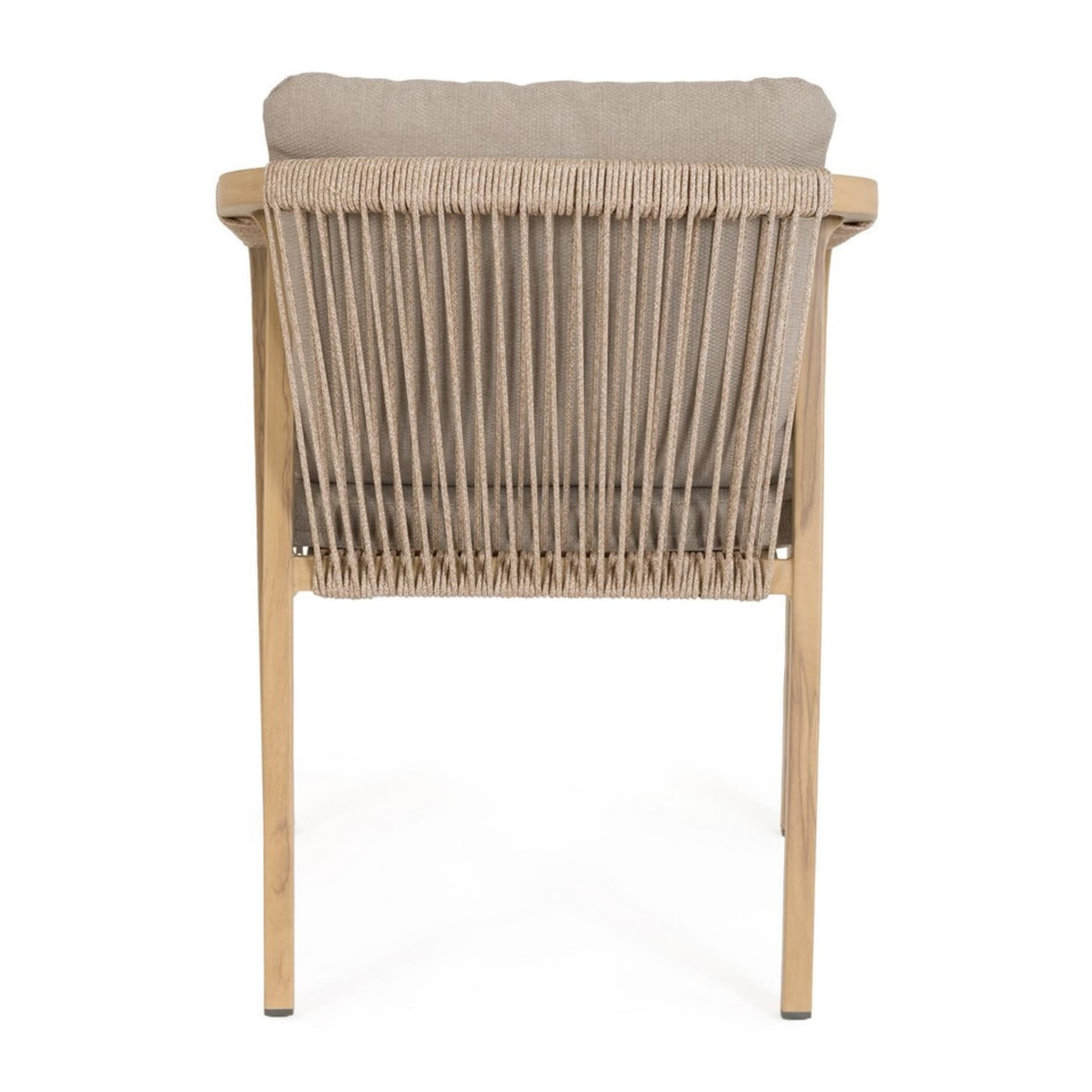 Set 4 sedie da giardino ALVOR con cuscini, intreccio in corda e struttura in alluminio effetto legno