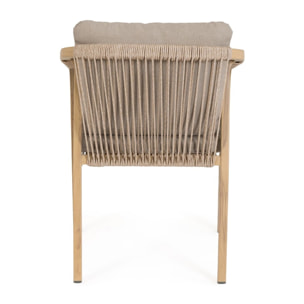 Set 4 sedie da giardino ALVOR con cuscini, intreccio in corda e struttura in alluminio effetto legno