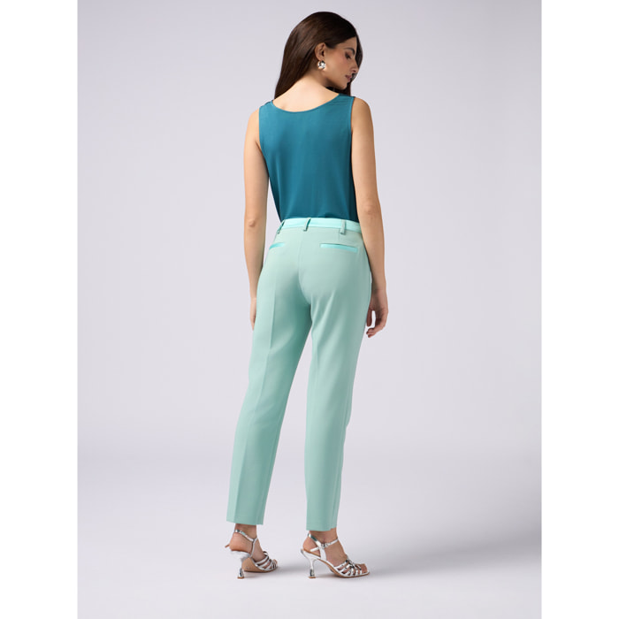 Oltre - Pantaloni con dettaglio in raso - Verde acqua