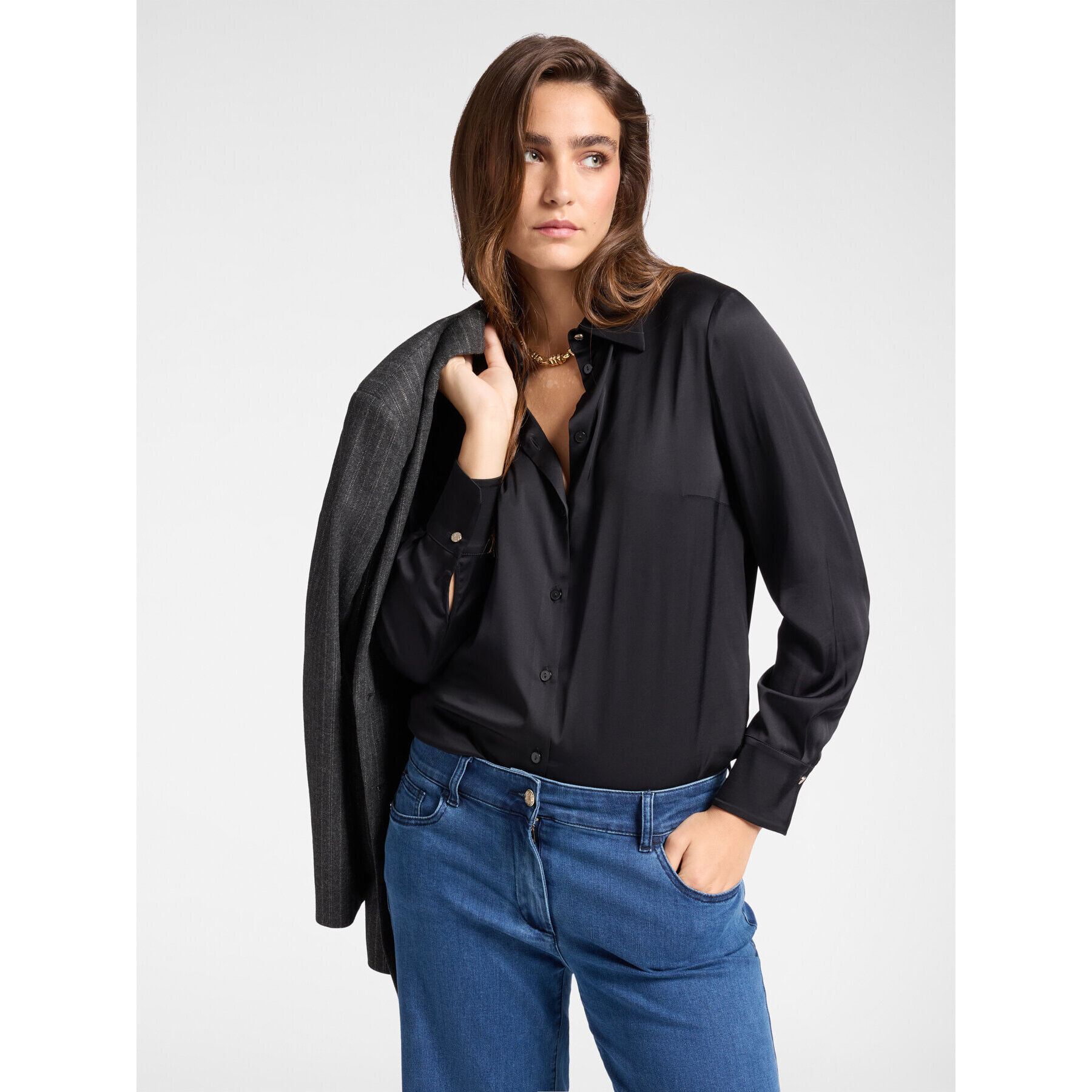 Elena Mirò - Camicia in raso stretch - Nero