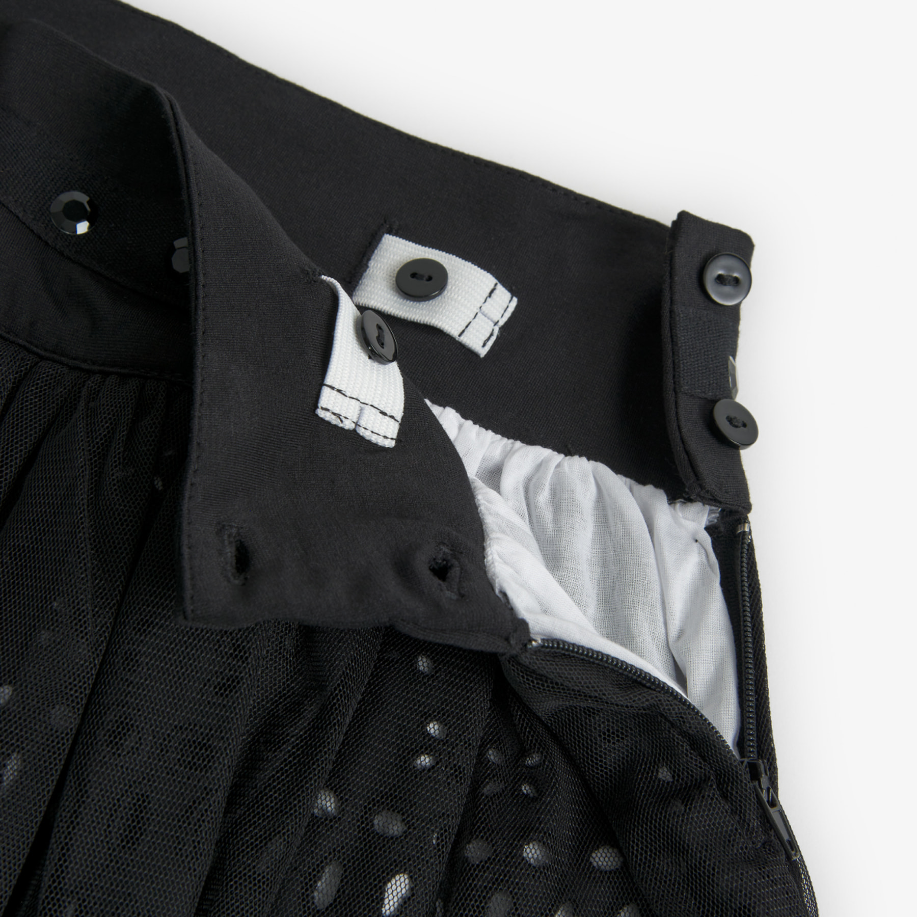 Falda batista bordada niña, algodón lisa, negro