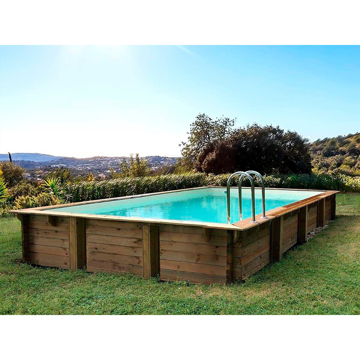 Piscine bois en kit rectangle " Tampa 145 " - 7.20 x 4.20 x 1.44 +  Pompe à chaleur 6 kw/h inverter "PowerLine by Hayward" - Noir