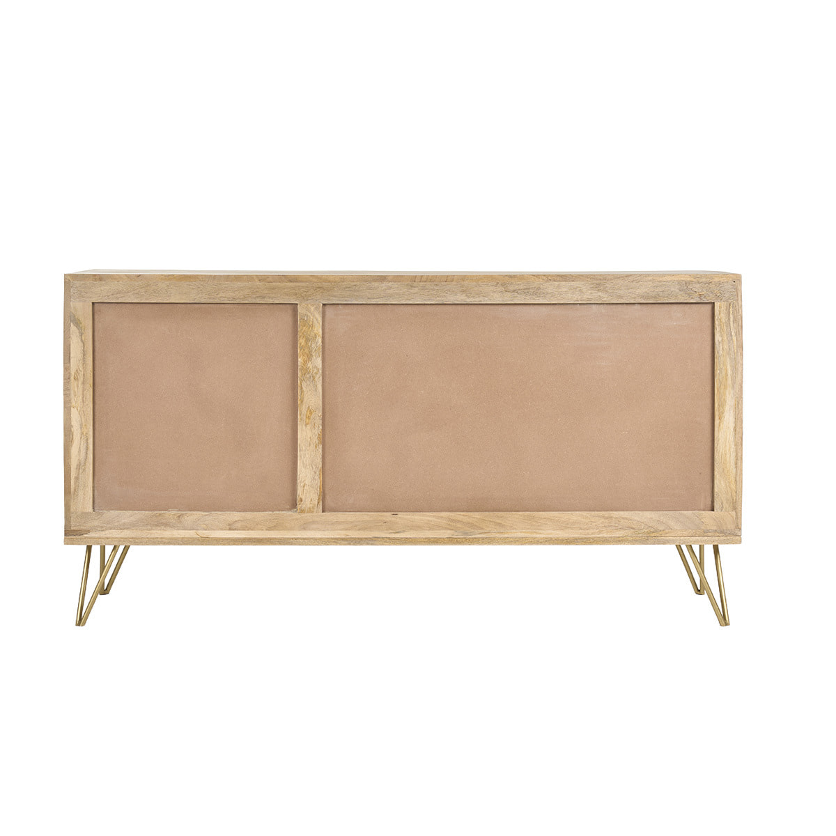 Buffet gravé en bois manguier massif et métal doré 2 portes 3 tiroirs L145 cm LINIUM