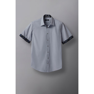 Camicia Uomo 1 Bottone Italiano Popeline Stretch Unito Grigio