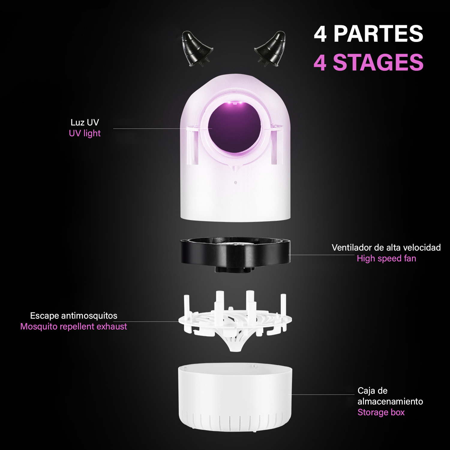 Trappola per zanzare elettrica JX-688, con luce LED da 365nm, aspiratore silenzioso e serbatoio.