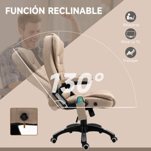 Silla de Oficina con Masaje de 6 Puntos Silla de Escritorio Giratoria con Función Basculante con Calefacción Altura Ajustable Respaldo Reclinable y Mando a Distancia Caqui