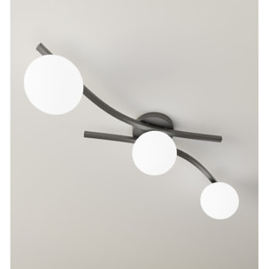Lampada a sospensione Opus in acciaio nero opaco e vetro opalino