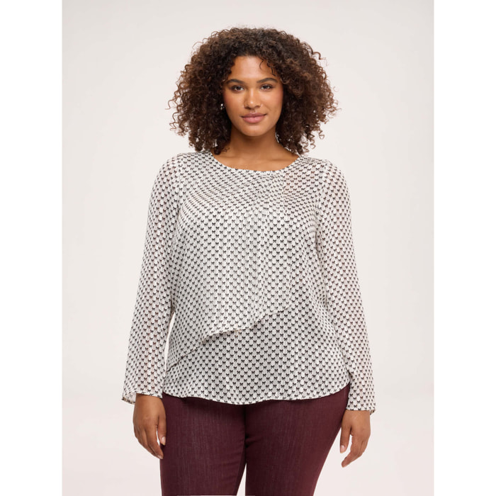 Fiorella Rubino - Blusa con stampa in georgette con volant - Bianco