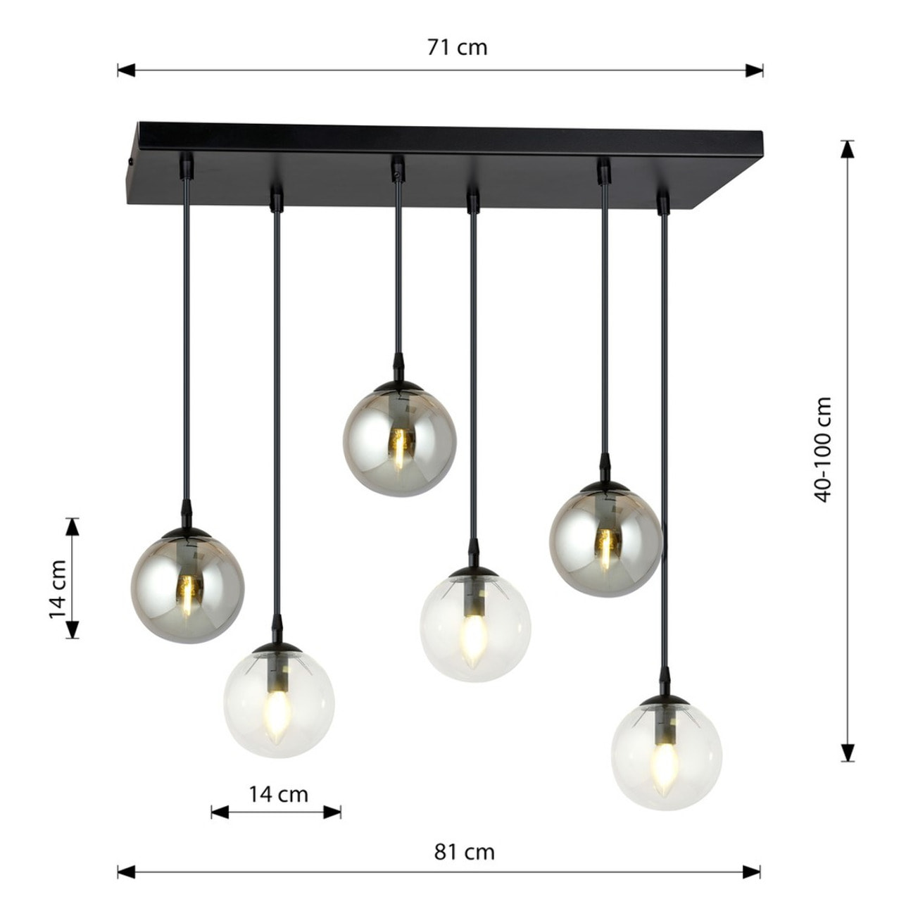 Lampada a sospensione Cosmo in acciaio nero e vetro