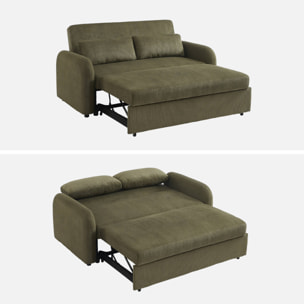 Canapé convertible arrondi 2 places velours côtelé kaki L 168 x P 90 x H 88cm - Lino