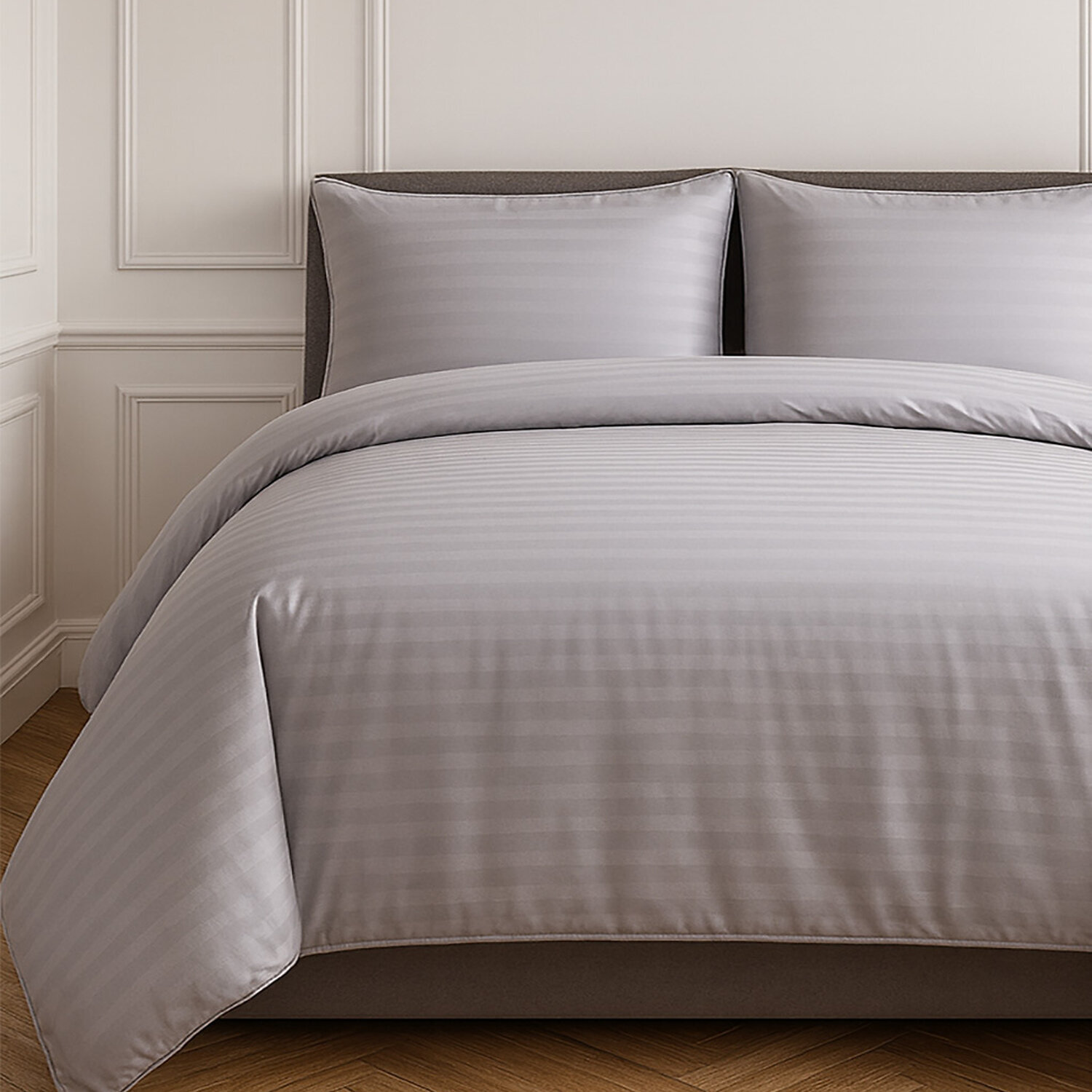 Parure Housse De Couette Uni 100% Satin de Coton - Sati - Gris Clair