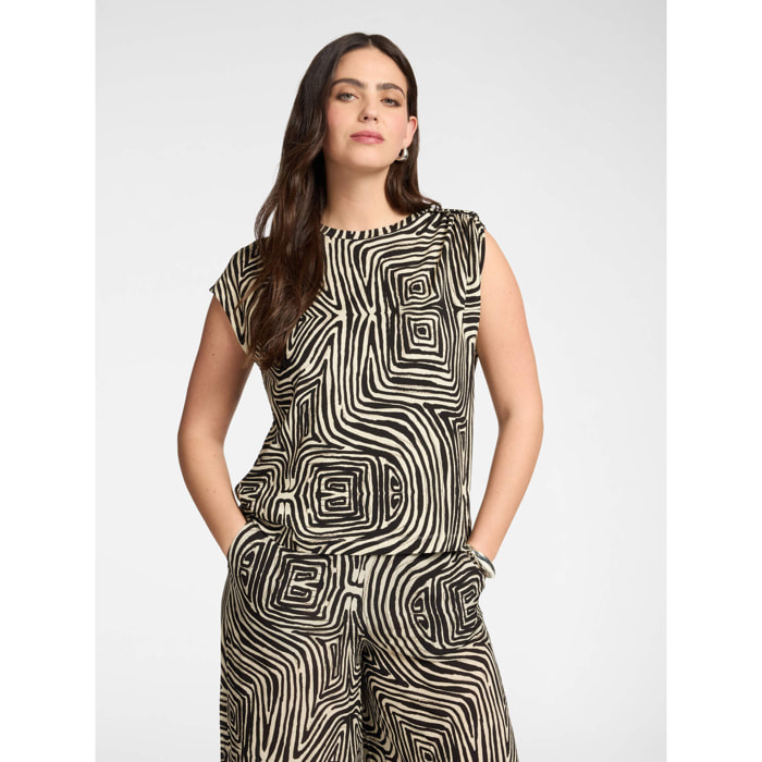 Elena Mirò - Top asimétrico estampado - Negro