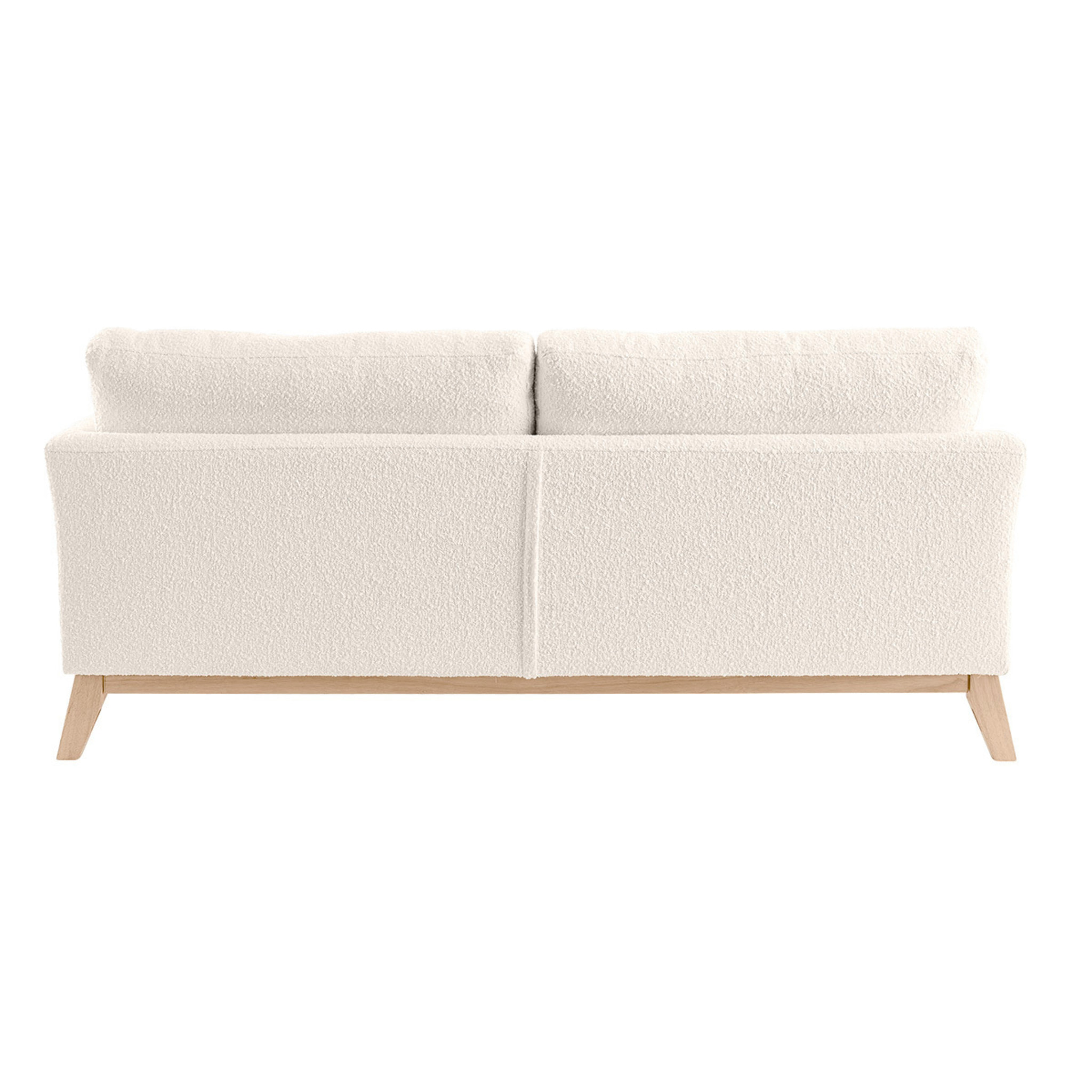 Canapé scandinave déhoussable 3 places en tissu effet laine bouclée blanc cassé et bois clair OSLO