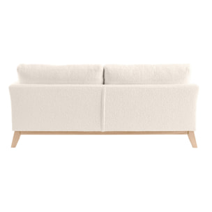 Canapé scandinave déhoussable 3 places en tissu effet laine bouclée blanc cassé et bois clair OSLO