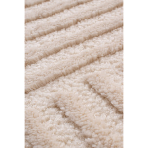 BIANCA - Tapis rond à motif graphique en relief - Crème