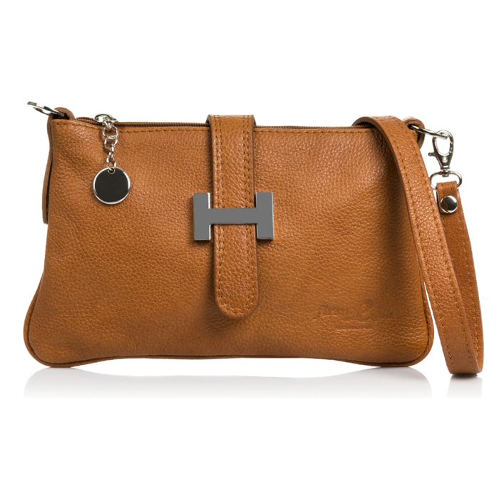 FIRENZE ARTEGIANI Borsa a Mano da Donna Allerona. Vera Pelle Dollaro Made in Italy 24x2x14 Cm. Colore: pelle