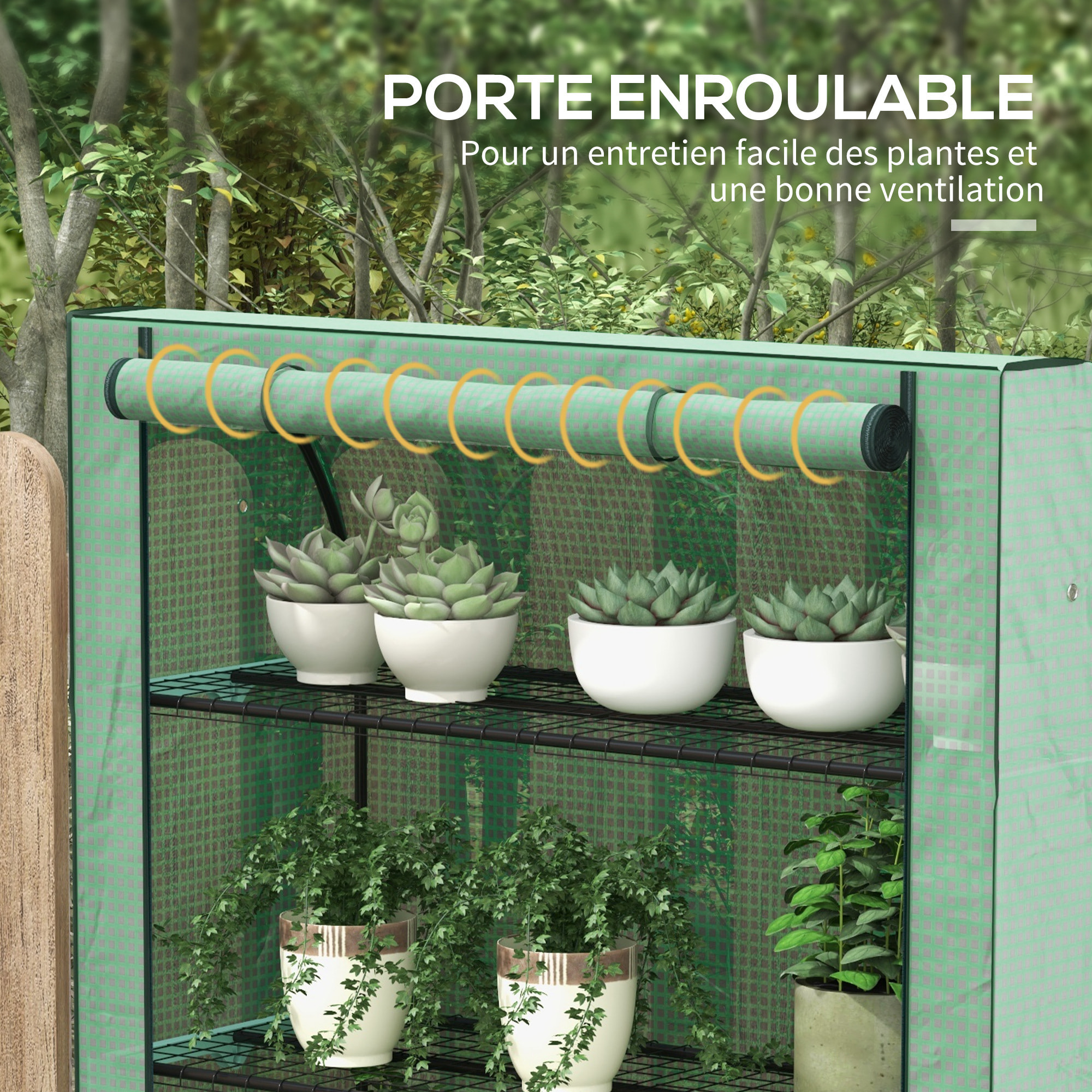 Mini serre de jardin serre de balcon serre à 4 étages avec châssis en acier & bâche en PE renforcée, intérieur et extérieur portable porte enroulable, 120 x 50 x 170 cm, vert