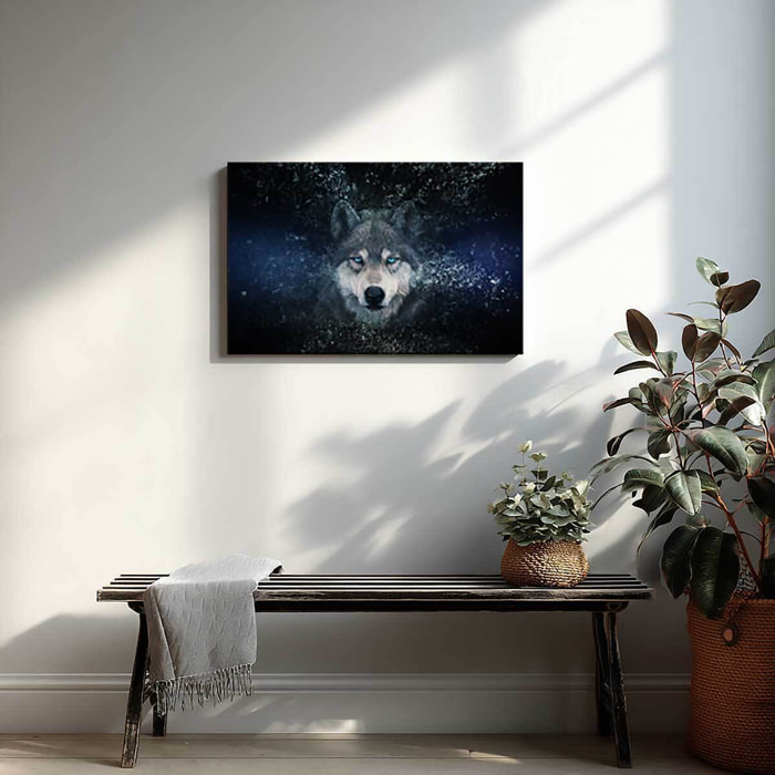 Tableau loup aux yeux bleus Toile imprimée
