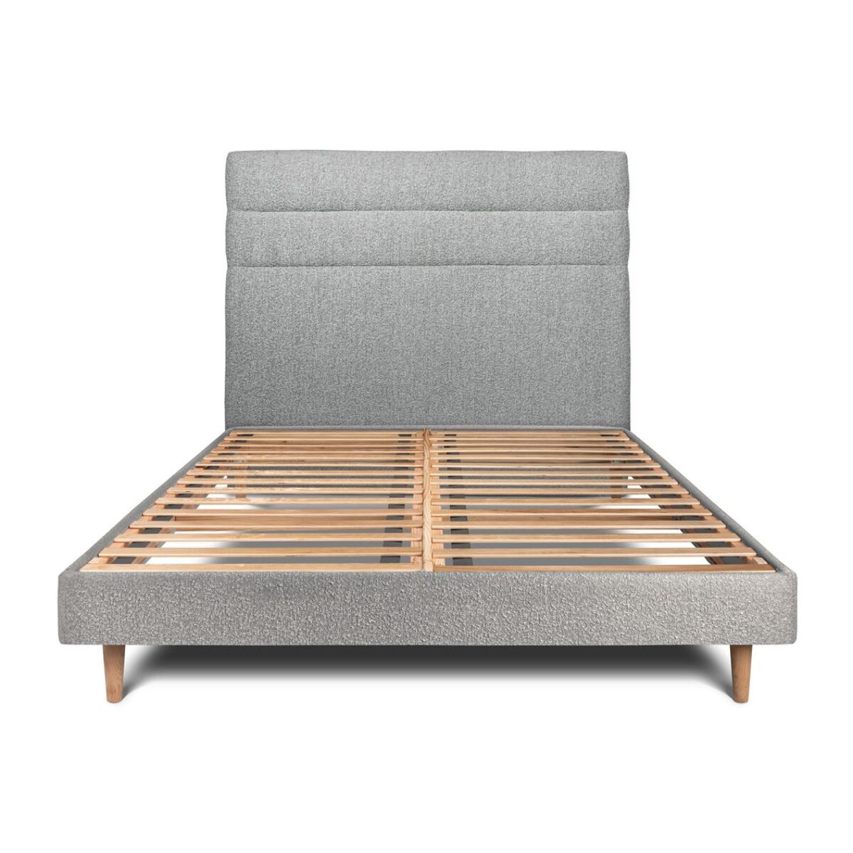 Lit avec tête de lit bandes horizontales bouclette et sommier kit Ep14