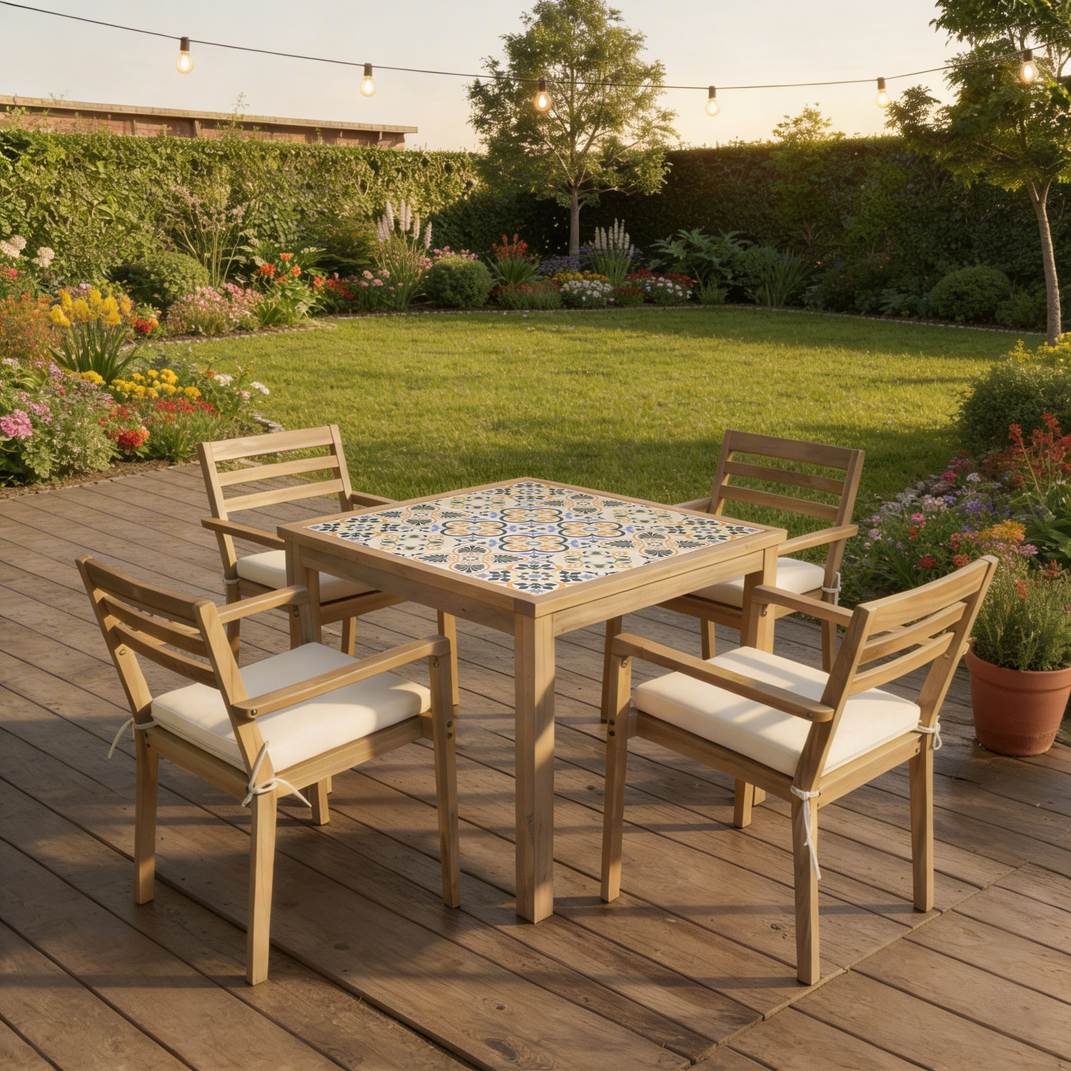 Ensemble table et chaises de jardin 4 places en acacia et céramique FARO