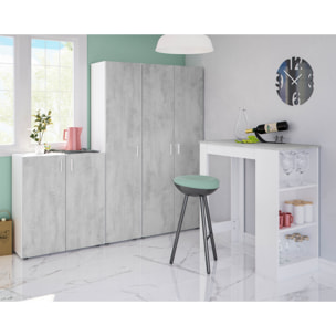 Armadio Multiuso Armadietto Alto Con Doppia Anta e 4 Ripiani Ideale Per Bagno Ingresso Camera Da Letto Garage 80 x 37 x 182 Cm Bianco e Grigio Cemento