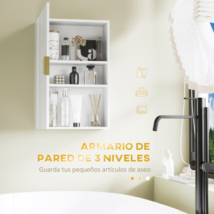 kleankin Armario para Baño de Pared Moderno Mueble para Baño Suspendido con 1 Asa de Acero y Estantes Ajustables para Cocina 40x15x60 cm Blanco