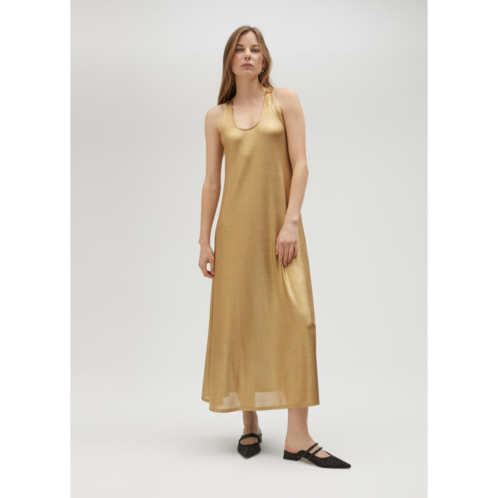 Vestito lungo dorato con spalline