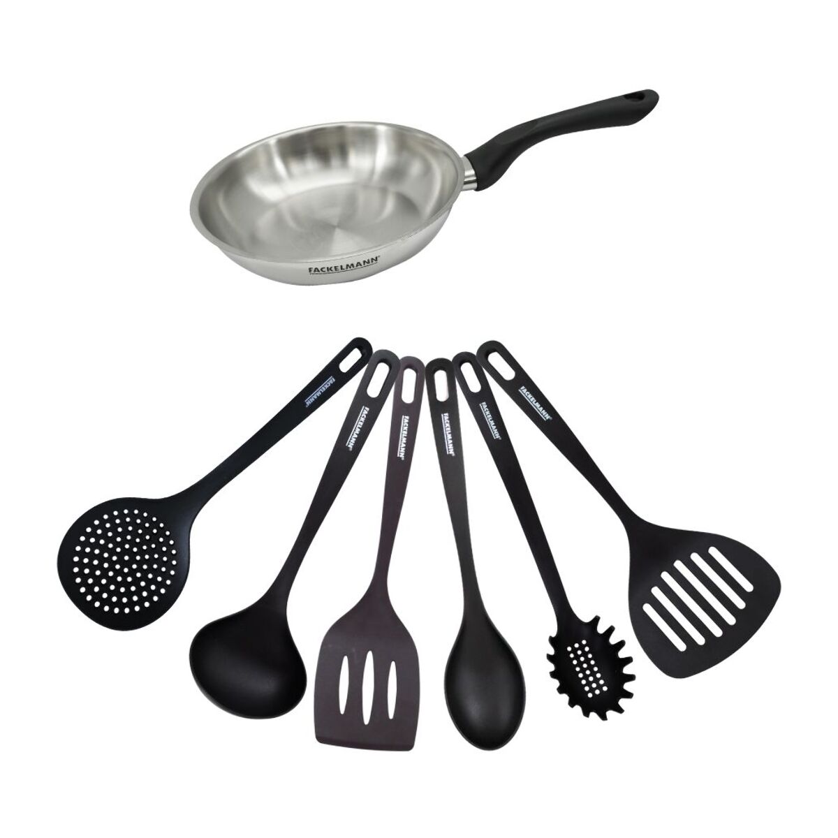Set poêle en inox et 6 ustensiles RPET Fackelmann Geneva