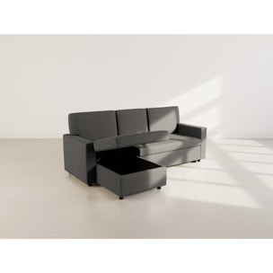 Meiya - canapé d'angle réversible 4 places convertible avec coffre en tissu - Gris foncé