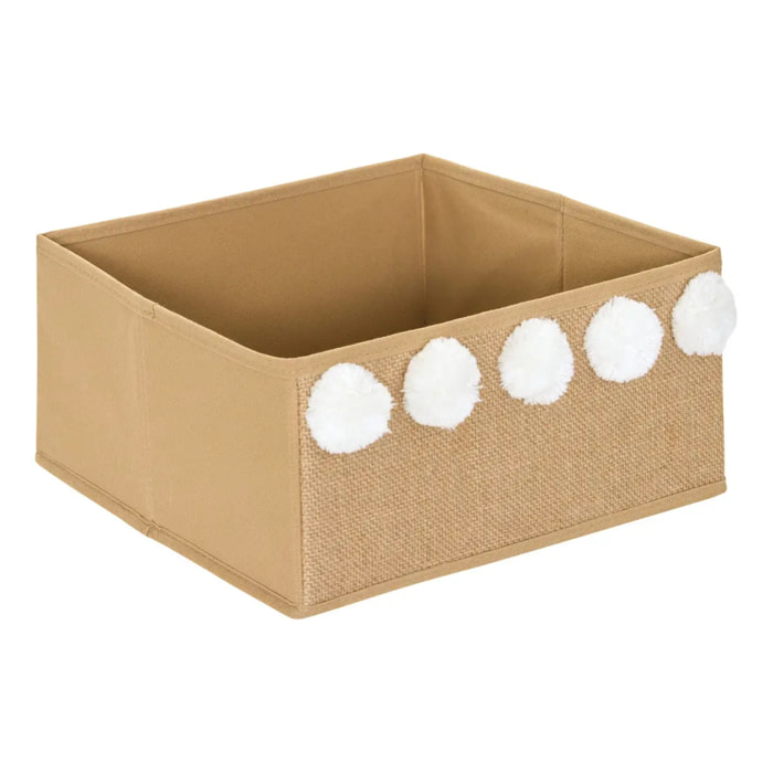 Boîte de rangement en jute Yuki pliable 29x29cm beige détail pompon