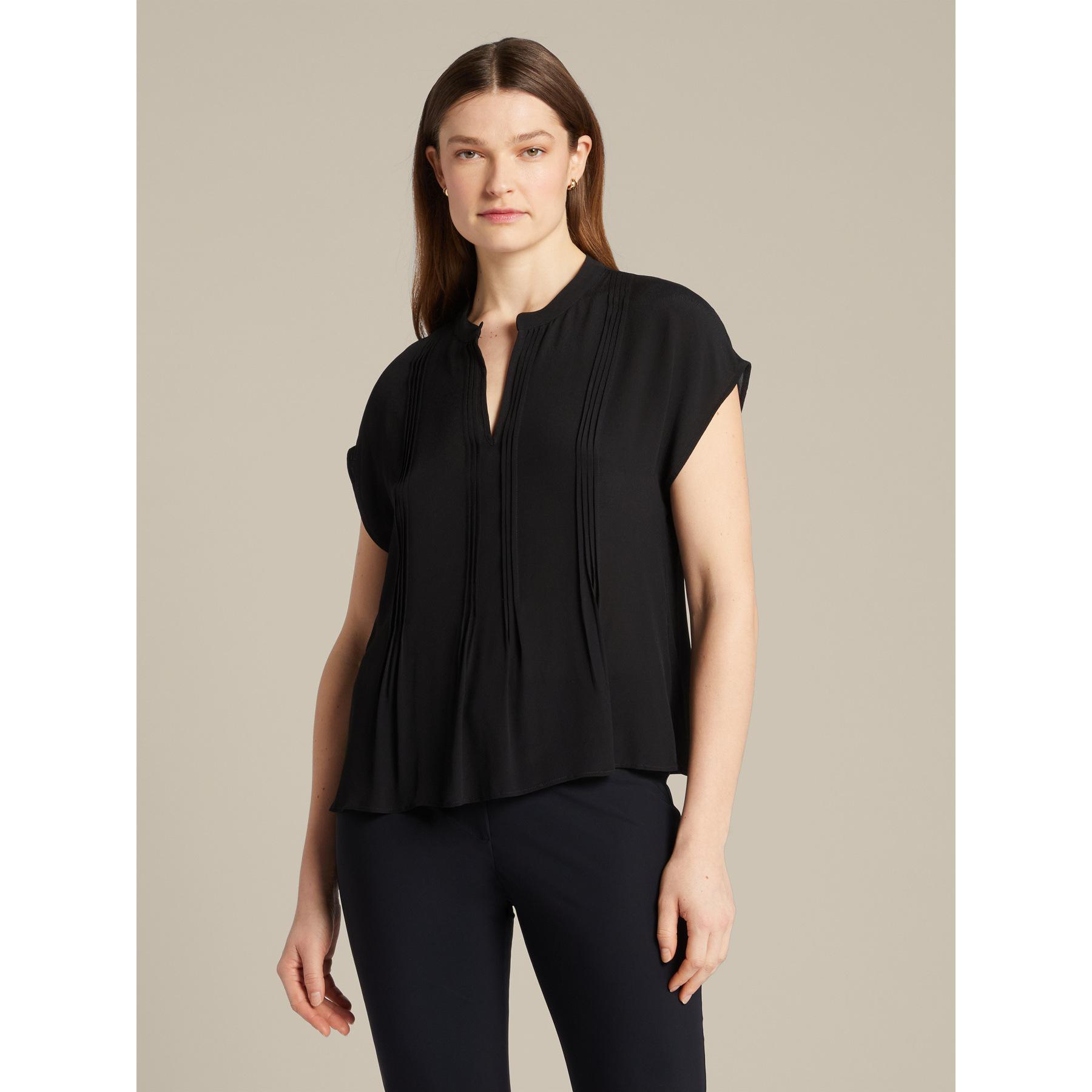 Elena Mirò - Blusa con pliegues de crepé chino - Negro