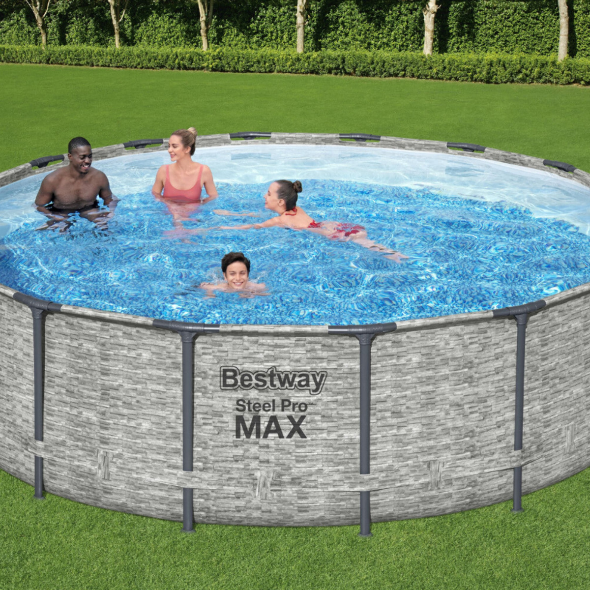 Bestway Piscine hors sol - Ronde - Steel Pro Max - Décor pierres - 488 x 122 cm