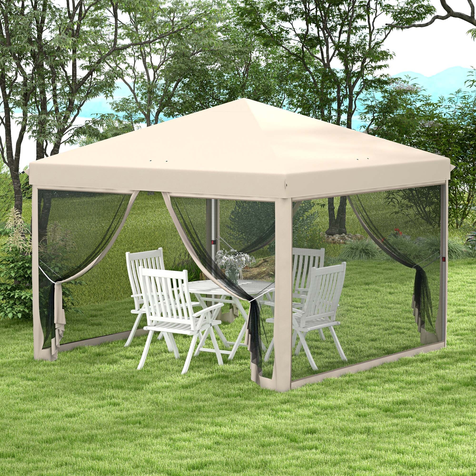 Carpa Plegable 3x3 para Exterior Cenador de Jardín Portátil con Mosquiteras Bolsa de Transporte Marco de Acero y Tela Oxford Resistente para Fiestas Camping Beige