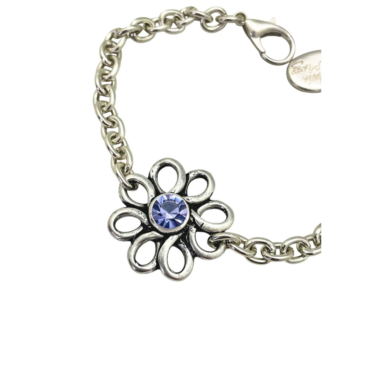 Pulsera flor margarita plata cristal Sw violeta