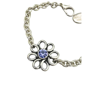 Pulsera flor margarita plata cristal Sw violeta