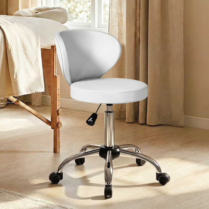 Tabouret de massage travail pivotant réglable 51-66H cm dossier ergonomique blanc