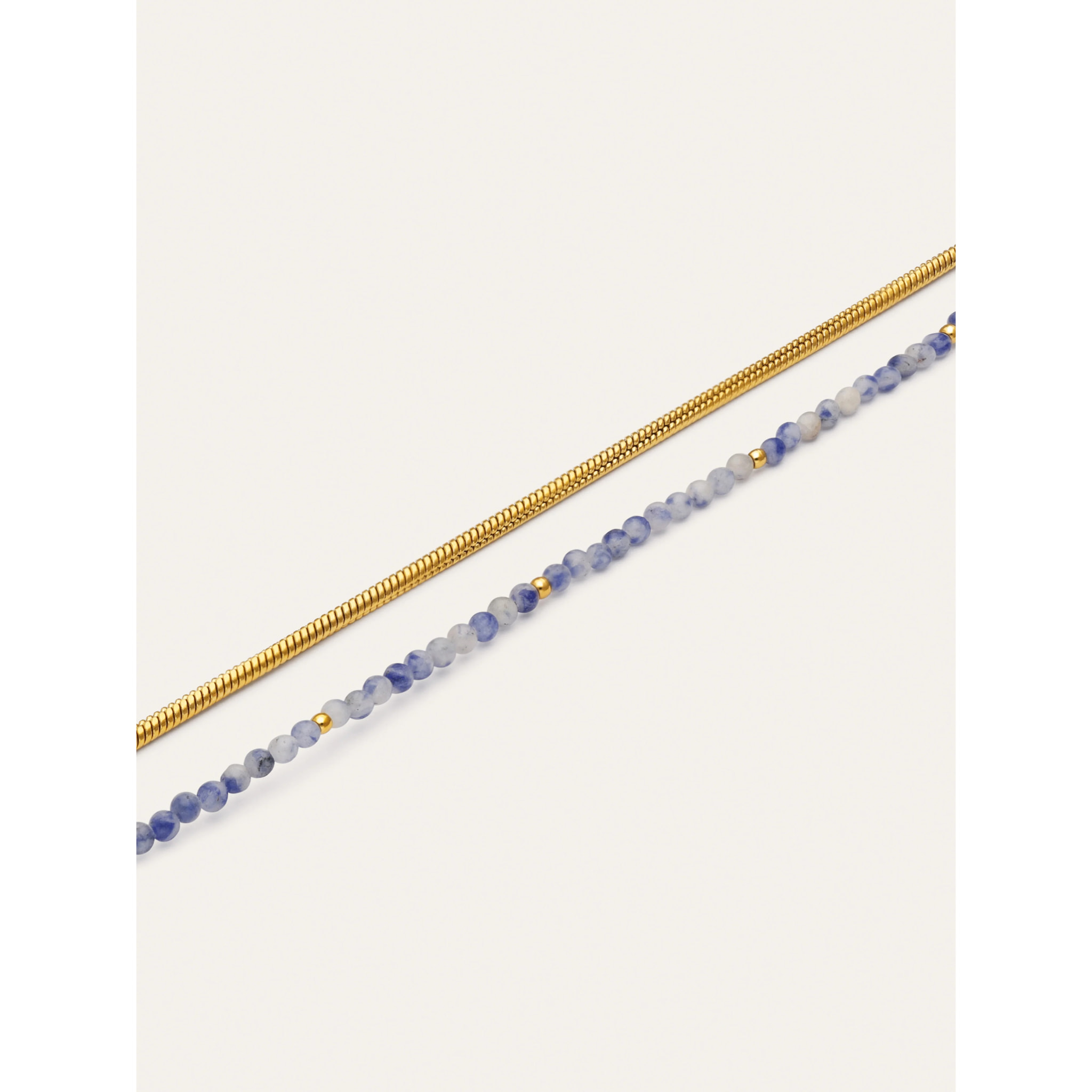 Tobillera Doble Cleopatra Azul Acero Baño Oro