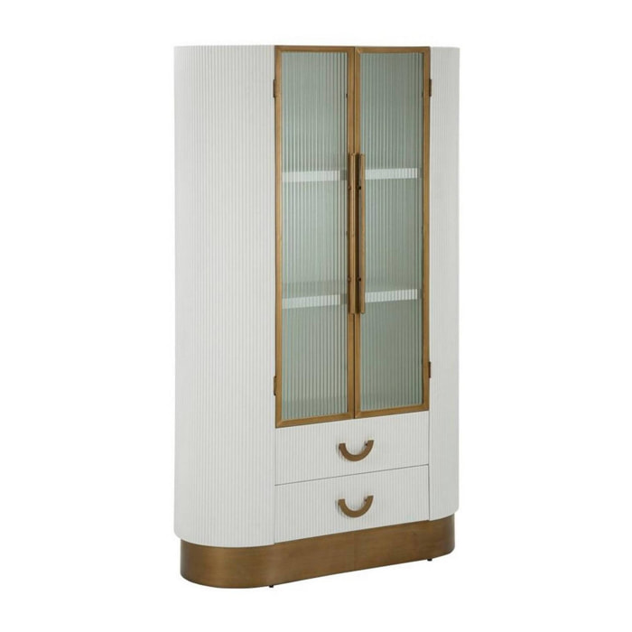 Vetrina Sable, Credenza espositiva, Vetrinetta multiuso, Madia da soggiorno, 85x40 h160 cm, Bianco e Marrone