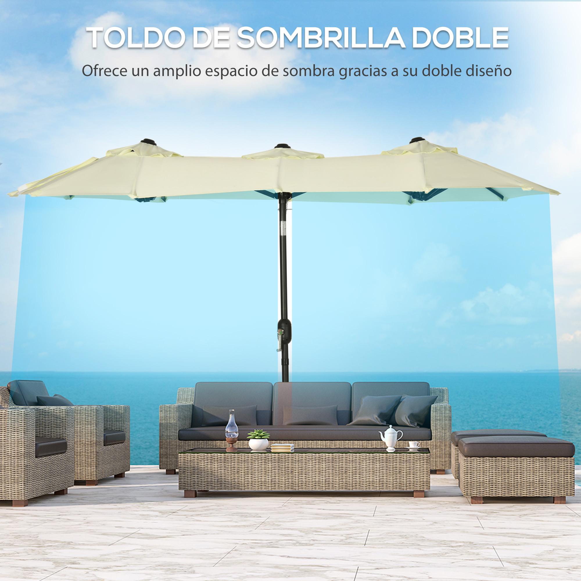 Sombrilla Doble 285x147x227 cm con Inclinación 45° Manivela para Terraza Beige