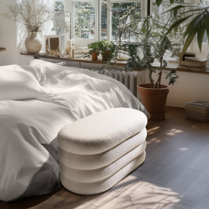 AGATHE - Banc avec rangement en tissu bouclette blanc L85cm