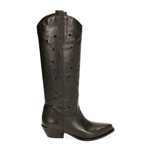 Stivali texani neri in pelle, tacco 5,5 cm