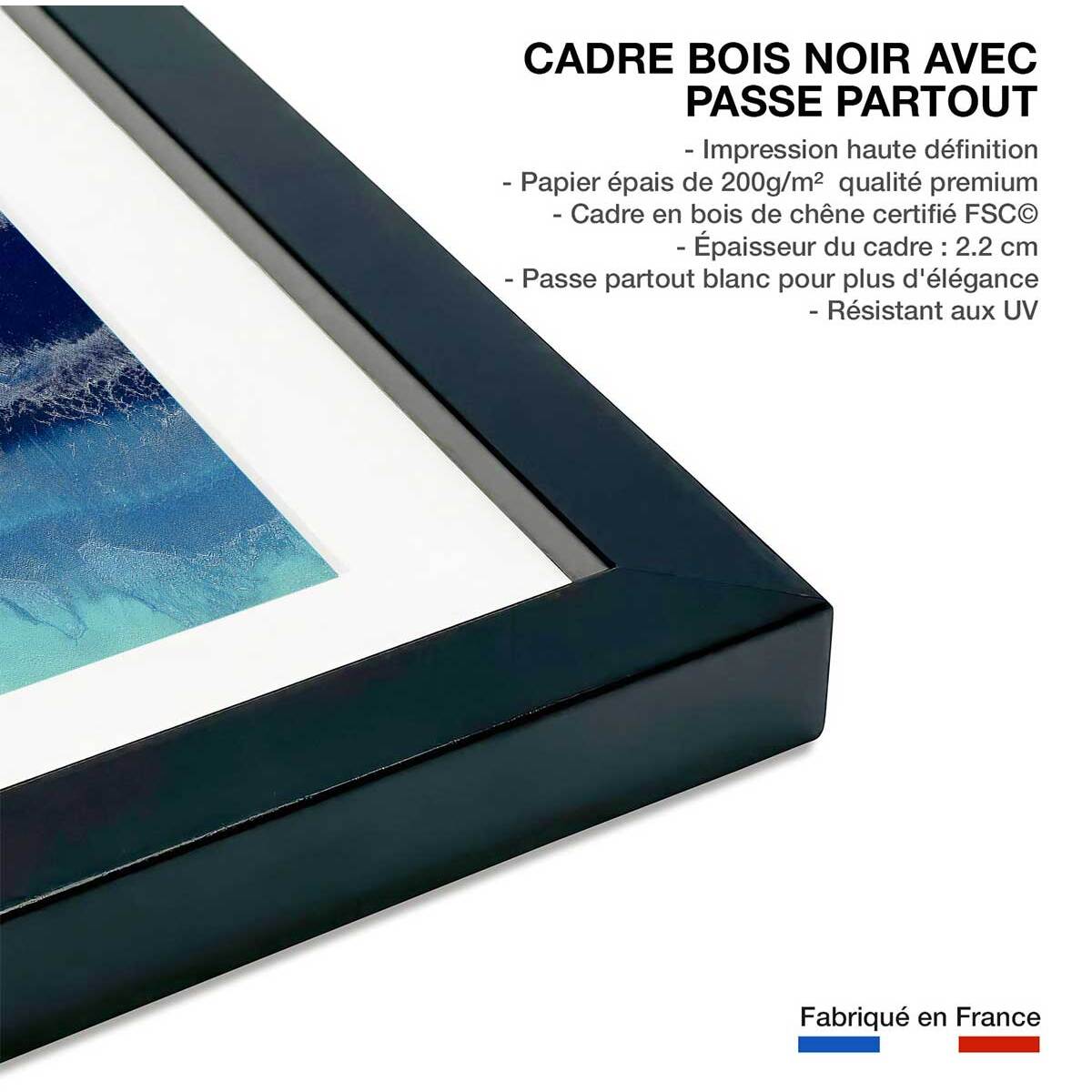 Poster red blue contrast Affiche + cadre en bois - Noir
