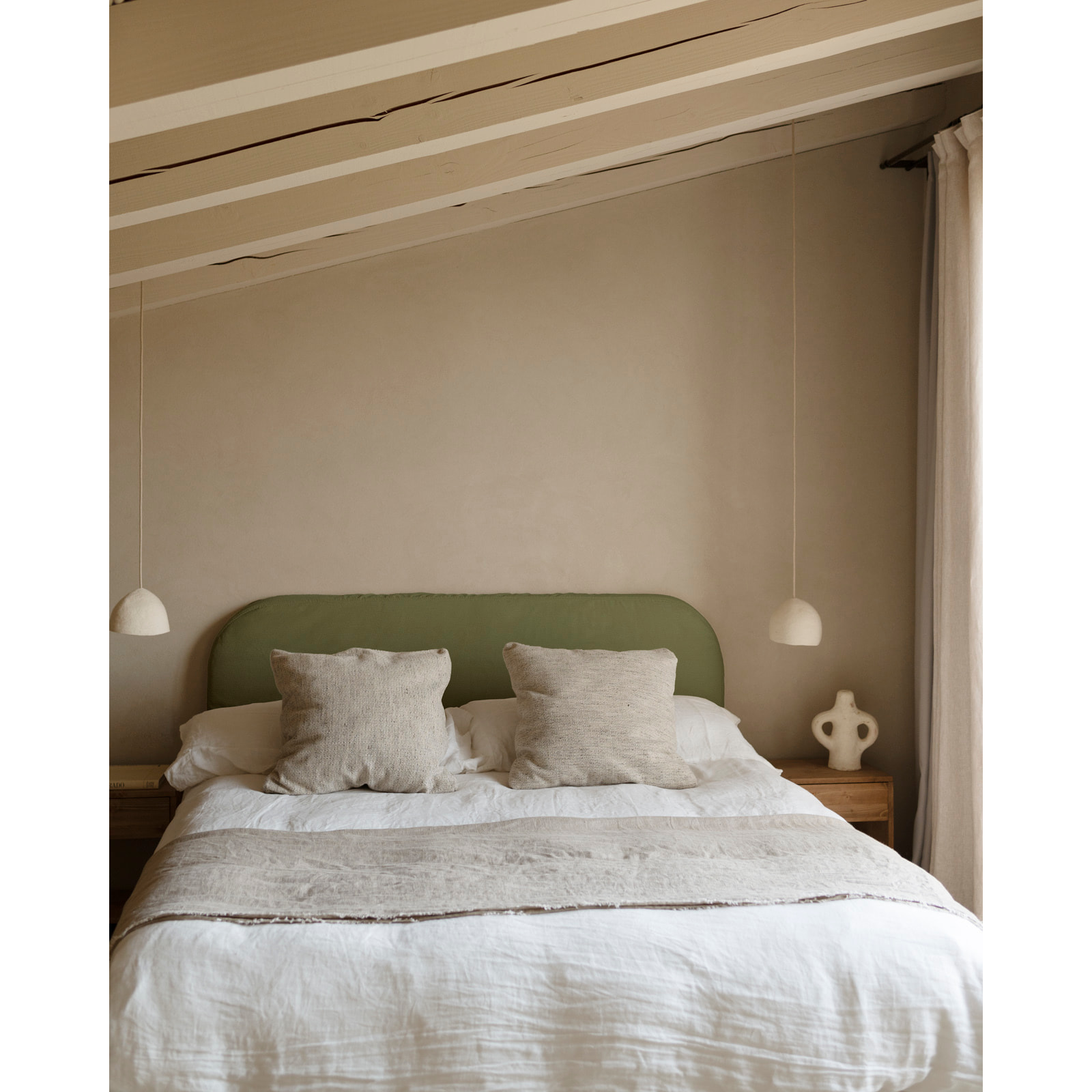 Tête de lit déhoussable en velours côtelé vert en différentes tailles